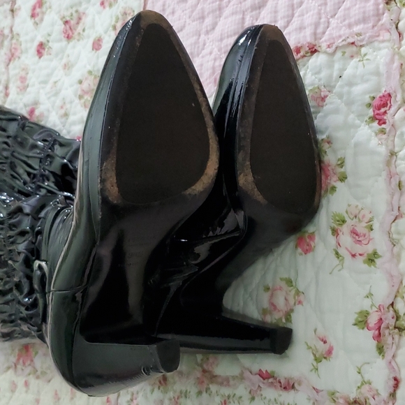 Prada Gauffre Ruched Patent nappa leather knee tall boots black shirred 6.5 36.5 - Picture 11 of 15